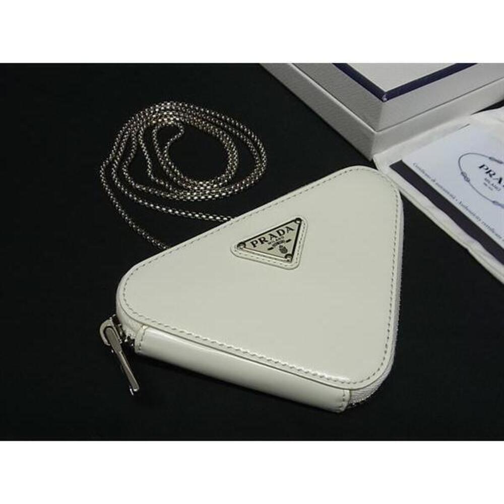 PRADA Leather Chain Crossbody Shoulder Bag Clutch Ivory White